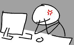 Un dibujo de un tipo frustrado en un ordenador