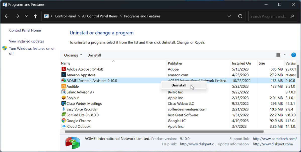 Desinstalador de Windows
